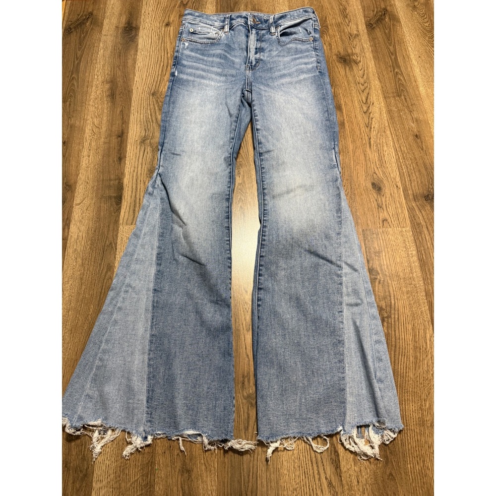 American Eagle Jeans Womens Size 8 Blue Flare Patchwork Next Level Stretch